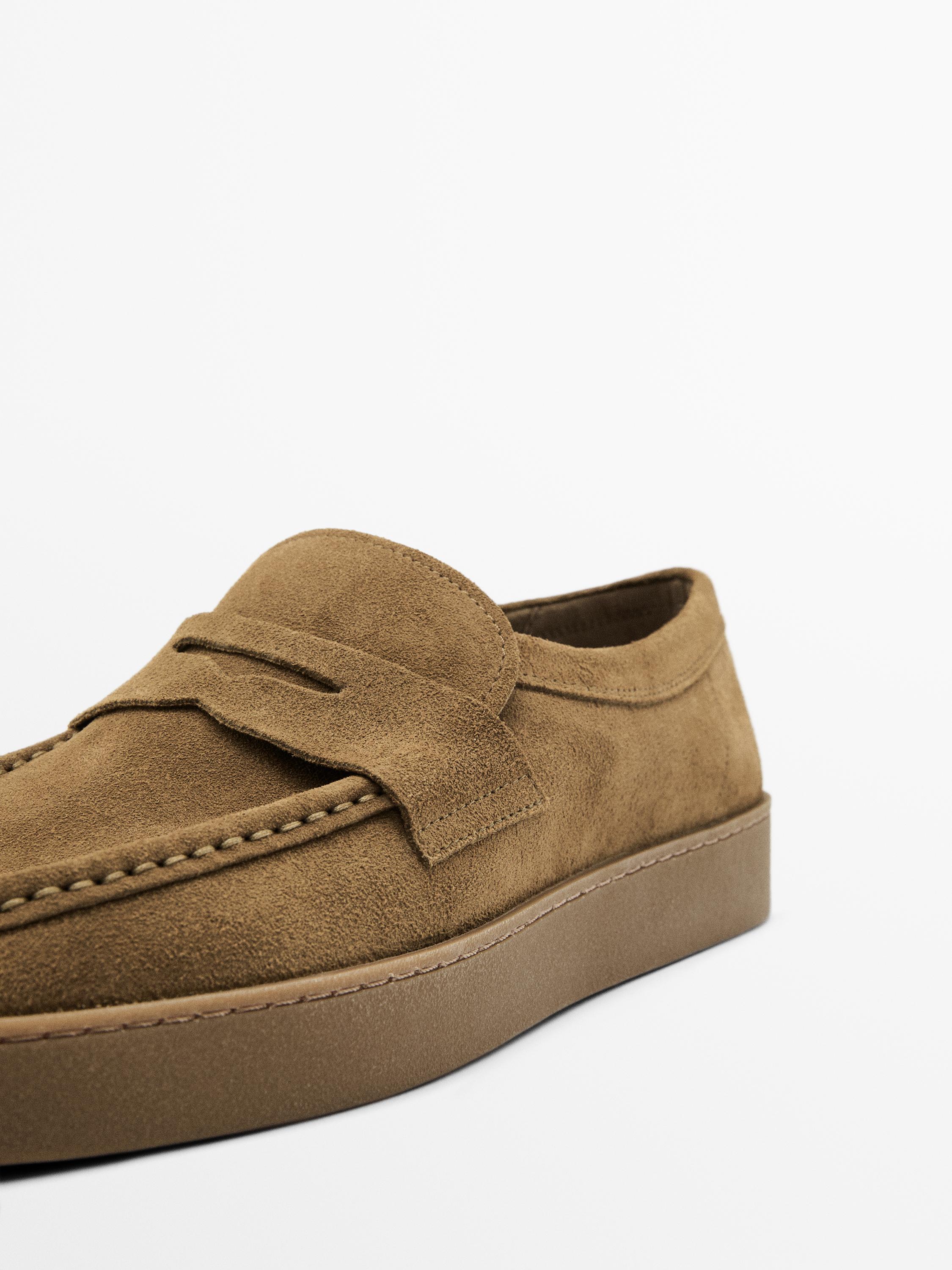 Split suede penny loafers